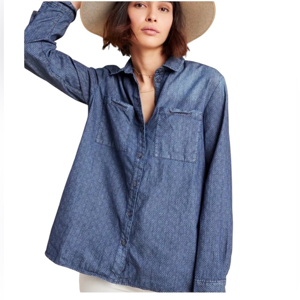 Anthropologie Pilcro and the Letterpress Split Back Denim Button Up Size XXS